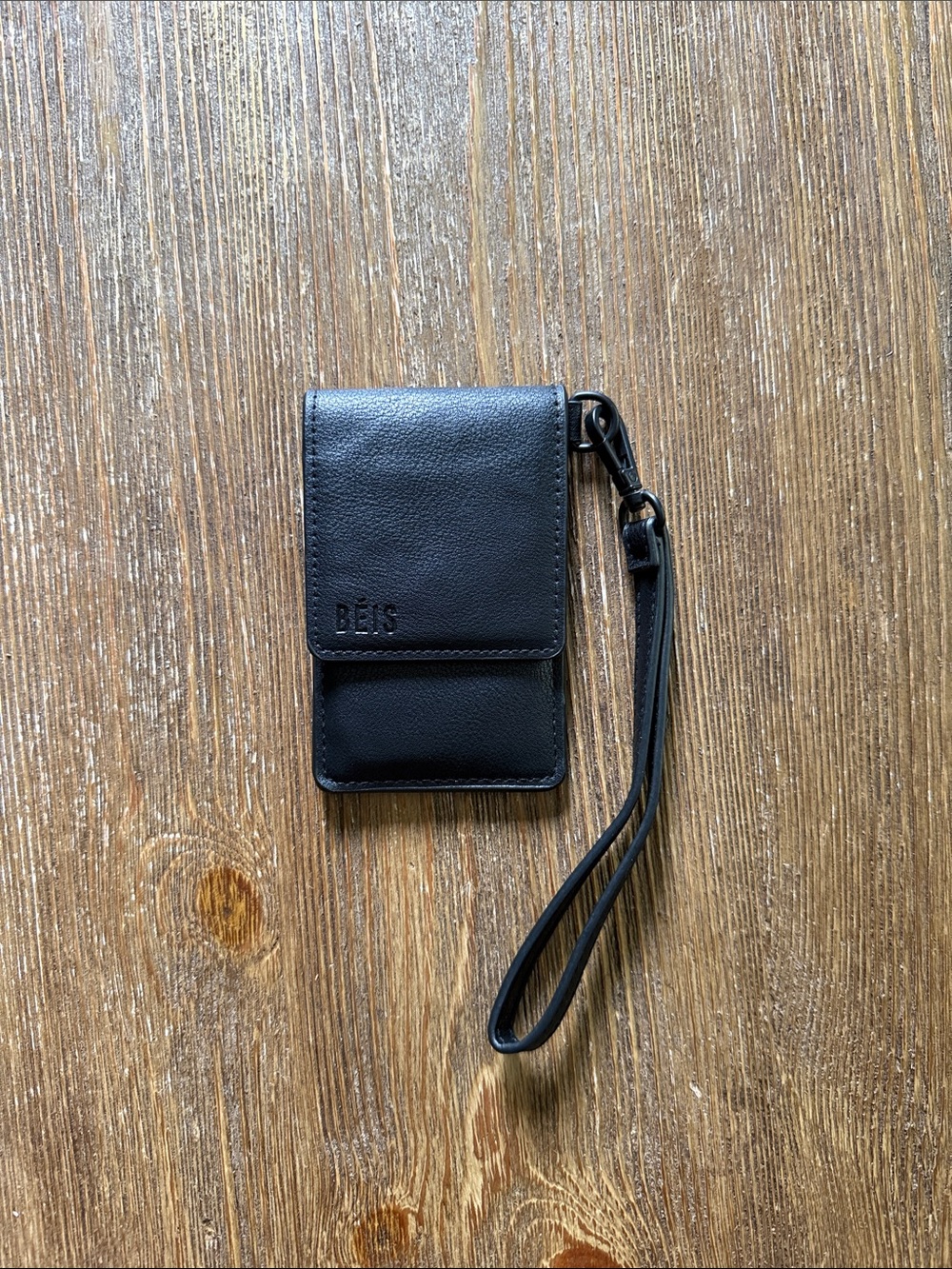 BEIS Black Leather Phone Wristlet with Card Pocket